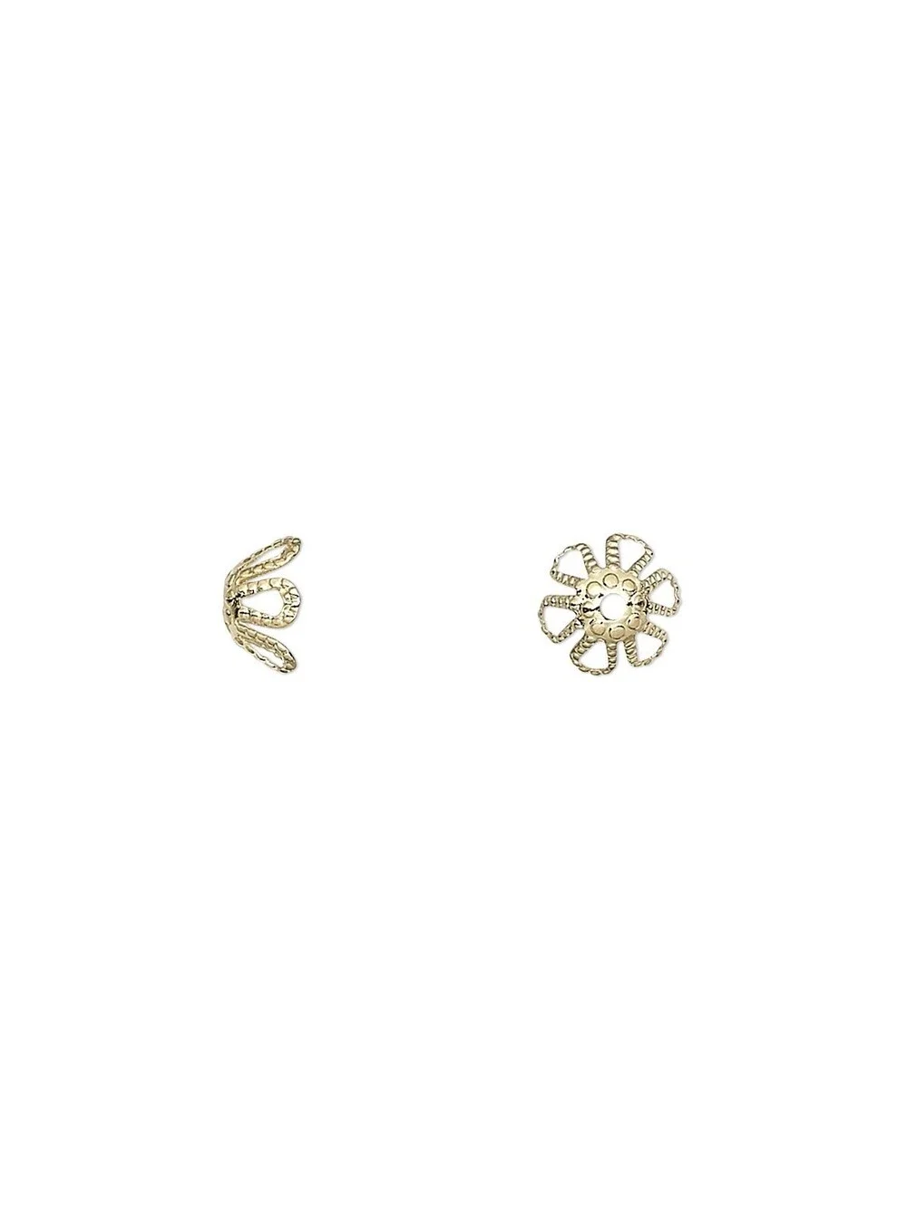 100 Gold 14K Plated Brass Bead Caps Lacy 7mm Filigree Bendable Dotted Flower